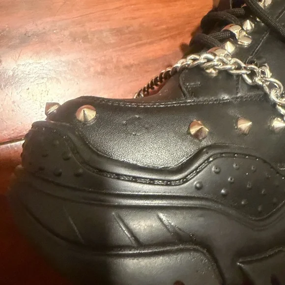 Antony wang Chunky Black Platform Sneakers with Silver Chain & Stud Details - Picture 14 of 15